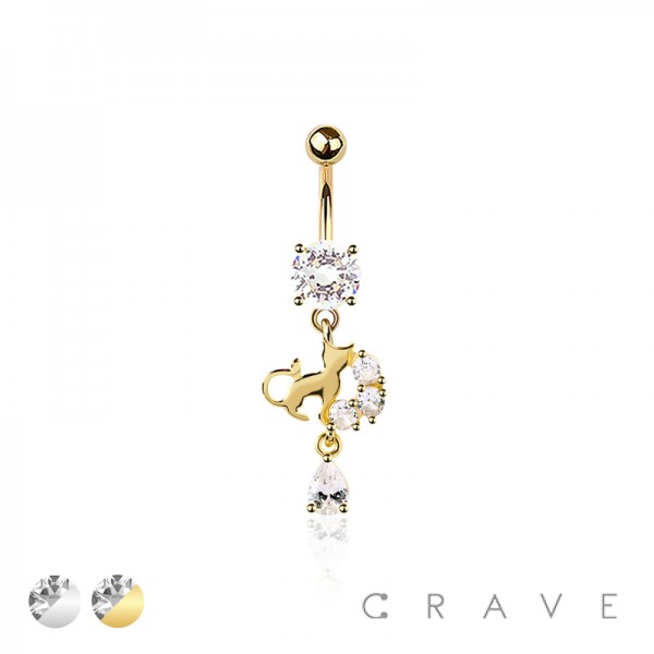 316L SURGICAL STEEL WHIMSICAL CAT DANGLE CZ DROP DANGLE BELLY BUTTON NAVEL RING 316L SURGICAL STEEL WHIMSICAL CAT DANGLE CZ DROP DANGLE BELLY BUTTON NAVEL RING